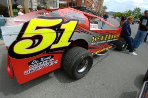 Justin Comes' car sits on Merchants Row in Rutland, VT at the "Devil's Bowl Downtown" car show on May 21, 2017.  (Justin St. Louis/Devil's Bowl Speedway photo)