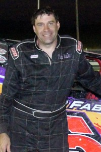 Tim LaDuc in victory lane at Devil’s Bowl Speedway on August 20, 2017. (Barry Snelling/DBS Media photo)