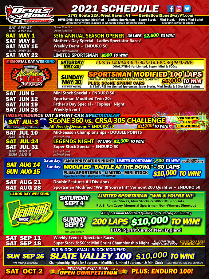 2021 Schedule | Devil's Bowl Speedway